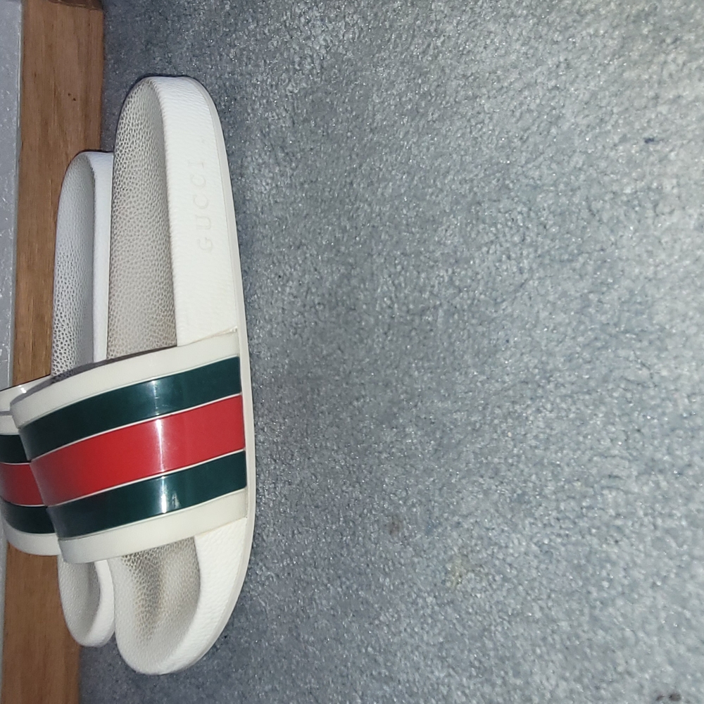 Gucci White Slides with Red and Green Stripes